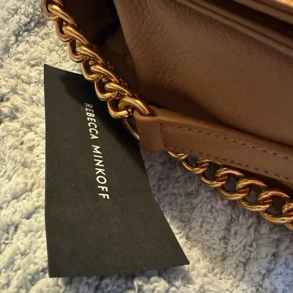 Rebecca Minkoff Chevron Quilted Love Leather Crossbody Bag British Tan - Picture 8 of 10